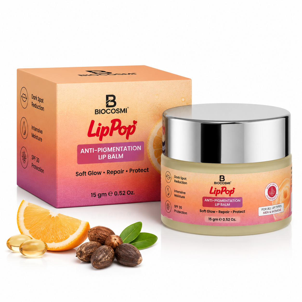 Biocosmi LipPop Anti-Pigmentation Lip Balm with SPF 30, Kojic Acid, Ceramide & Hyaluronic Acid | 15g