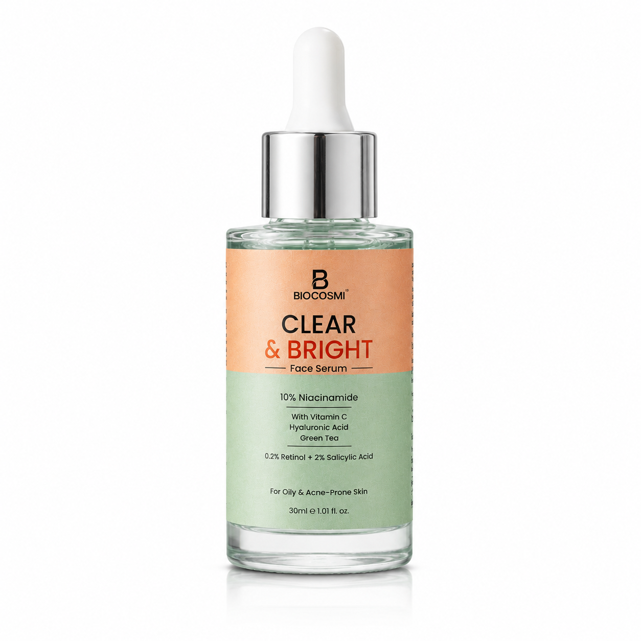 BIOCOSMI Clear & Bright Face Serum 10% Niacinamide with Vitamin C, Hyaluronic Acid & Green Tea | 30ml