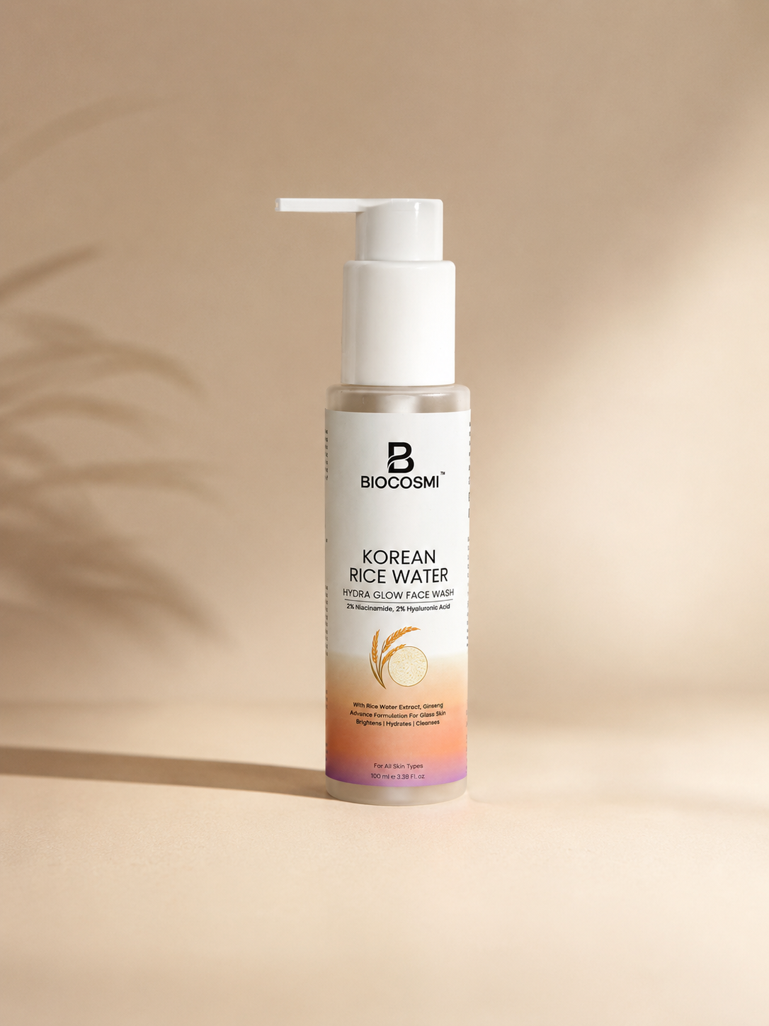 BIOCOSMI Korean Rice Water Hydra Glow Face Wash | Niacinamide & Hyaluronic Acid Face Cleanser | 100ml